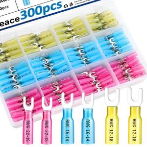 lot 12020 image: smseace 300Pcs #10 Heat Shrink Fork Spade Connectors 22-1616-1412-10 AWG Fork Terminal Connectors Waterproof Wire Fork Connectors U-Type Crimp Terminal Cnnectors