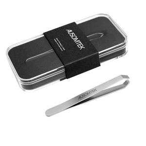 lot 12037 image: AUSOMTEK Beard Tweezers - Stainless Steel, Fine Hair Removal Tool, 5mm Tip, Clear Box 1Pack