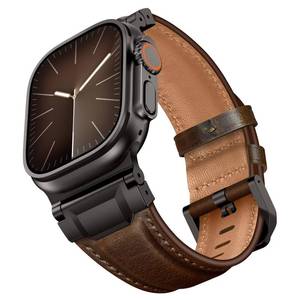 lot 12048 image: LOIRNBR Leather Bands Compatible with Apple Watch Ultra 321 Band 49mm 46mm 45mm 44mm 42mm, Genuine Leather Metal Connector Strap for iWatch Ultra Series 1110987SE654321, Dark BrownBlack
