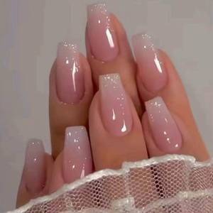 lot 12070 image: Hkanlre Bling Coffin Press on Nails Fake Nails Tips Full Cover Medium False Gradient Nails for Women and Girls 24PCS (Coffin pink)