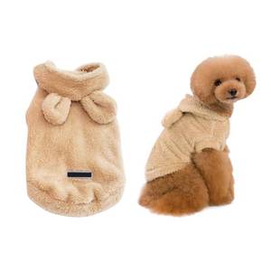 lot 12081 image: generic Bear Ear Hoodie Pet Clothes for Small Dogs Thickened Fleece Dog Jacket Solid Color Autumn Winter Warm Hooded Dog Sweater 9.05X6.29In