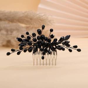 lot 12083 image: Rumtock Black Rhinestones Hair Comb Side Headpiece for Wedding Brides Women Girls Handmade Hair Accessories, 2.7x5.5 Inches, Small