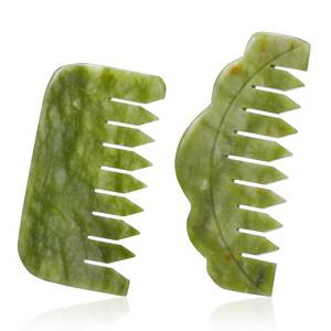 lot 12092 image: Geiserailie 2 Pcs Jade Combs Esthetician Supplies Massage Stone Hair Gua Sha Scraping Scalp Comb Facial Massage Tool Handheld Head Tools Head Caring Therapy Valentines for Women(Stylish Style)