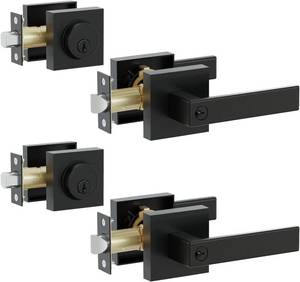 lot 13012 image: Front Door Lock Set,Keyed Alike Heavy Duty Exterior Door Lock Set,Entry Door Handle and Single Cylinder Deadbolt Combo for Office and Home Security, Reversible for Right and Left Side, 2 Pack