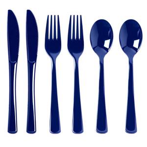 lot 13013 image: 300 Count Navy Blue Plastic Silverware, Heavy Duty Disposable Cutlery Set, 100 Forks,100 Spoons and 100 Knives, Plastic Utensils Set for Party, Birthday, Wedding