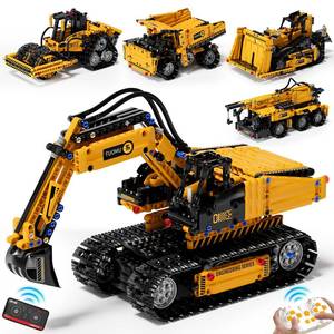 lot 13021 image: DOLIVE 5 in 1 STEM Building Block Set for Kids Ages 8-14, Remote Control and App Controlled ExcavatorCraneTruckBulldozerRoller, Birthday Gift for 8 9 10 11 12 Years Old