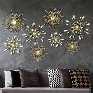 lot 13025 image: Blulu 8 Pcs Gold Metal Wall Art Cast Iron Starburst Wall Decor Bling Crystal Sculptures Living Room 3D Teardrop Radial Rhinestone Hanging Diamond Accents for Home Office Bedroom Entryway