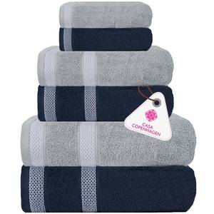 lot 13030 image: CASA COPENHAGEN Solitaire Mix 6 Pieces Towel Set- Navy Blue  Grey Violet, 600 GSM 2Bath Towel 2Hand Towel 2Washcloth, Designed in Denmark Made of Soft Egyptian Cotton for Bathroom, Kitchen & Shower
