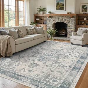lot 13031 image: Rugxara Area Rugs 5x7, Washable Rugs for Living Room, Vintage Boho Light Blue Rug for Office, Dining Room, Kids Room and Farmhouse, Durable Low Pile Non-Slip Area Rug for High Traffic Areas
