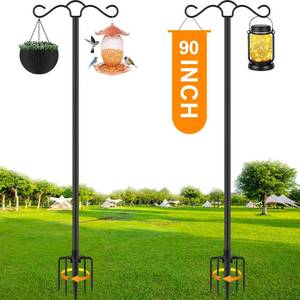 lot 13039 image: SINLEY 2 Pack 90 inch Double Shepherds Hook for Outdoor with 5 Prong Base Heavy Duty Two Sided Bird Feeder Pole for Hanging Lantern,Hummingbird Feeder,Lightweight Plant,Shepherds Hook