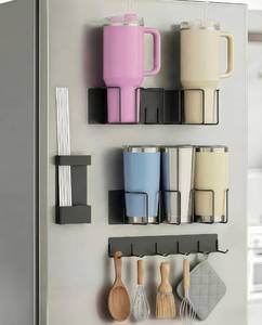 lot 13040 image: Magnetic Cup Holder for Fridge (4-Piece Set) �� Compatible with Stanley Quencher H2.0 & Yeti 20��40oz �� Heavy Duty 18LB Anti-Slip Magnetic Organizer with Straw Holder & Hook Rack for Kitchen, Garage
