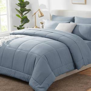 lot 13043 image: CozyLux King Size Comforter Set Dusty Blue, 7 Pieces Bed in a Bag, Grayish Blue Comforter King Size, All Season Bedding Sets with Stitch Quilted Comforter, Flat Sheet, Fitted Sheet, Pillowcases (comforter only)
