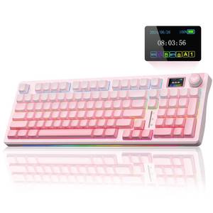 lot 13061 image: AULA S98 Pro Wireless Mechanical Keyboard with Screen & Knob,2.4GHzUSB-CBT5.0 Hot Swappable Pink Creamy Keyboard,Pre-lubed Linear Switches,Side Printed PBT Keycaps,RGB Backlit Gaming Keyboards