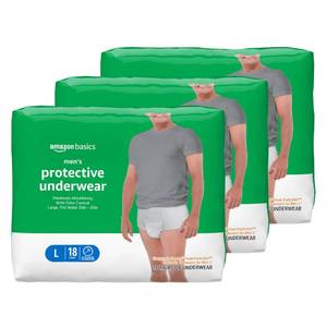 lot 13988 image: Amazon Basics Maximum Absorbency Incontinence Underwear for Men with Leak Protection and Odor Control, Large, 54 Count (3 Packs of 18)