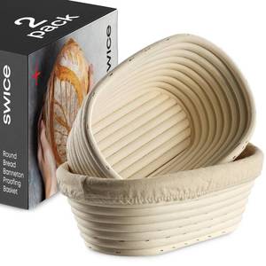 lot 14141 image: Bread Banneton Proofing Basket Set of 2 Oval 10x6 Inch Sourdough Rising Baskets with Liner