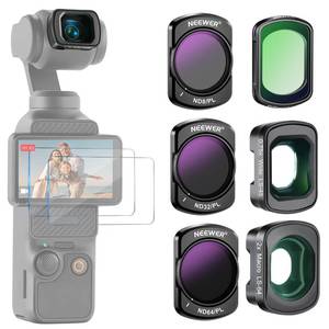 lot 14150 image: Neewer Polarized ND Filter Set (4 Pack) ND8PL ND32PL ND64PL CPL Black Diffusion 14 Filter 0.75X Wide Angle Lens, 2X Macro Lens & Screen Protector Compatible with DJI Osmo Pocket 3, FL-B16