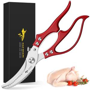 lot 14157 image: MAD SHARK Professional Heavy Duty Poultry Shears - Kitchen Shears for Spatchcocking Chicken and Meat Cutting, Multi-Purpose Kitchen Scissors for Food, Spring-loaded (Red)