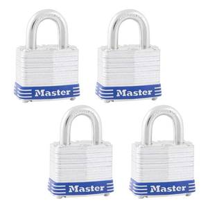 lot 14168 image: Master Lock 3QLD Laminated Steel Outdoor Padlocks with Key, 4 Pack Keyed-Alike