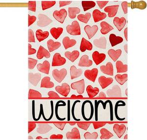 lot 14171 image: Valentines Love Hearts House Flags for Outdoor Decoration, Welcome Love Hearts Large Yard Flag, Decorative Anniversary Wedding Seasonal Farmhouse Holiday Outside Decor 28x40 Inch Vertical Double Sided