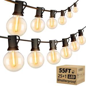 lot 14185 image: OHLUX Outdoor String Lights, 55FT Shatterproof LED Patio Lights with 26 Dimmable Plastic G40 Bulbs, 2200K Waterproof Connectable Hanging String for Backyard, Cafe, Porch, Deck, E12 Base