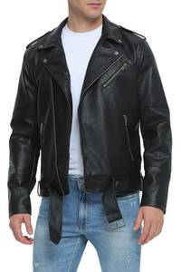 lot 14201 image: Fahsyee Leather Jackets Men, Black Faux Bomber Jacket with Belt Motorcycle Vintage Lightweight Zip-Up Biker Coat S