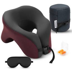 lot 14204 image: Picnic Neck Pillow for Traveling  100% Pure Memory Foam Travel Pillow for Airplanes, Car & Office  Ergonomic Support with Adjustable Clasp, Eye Mask & Compact Travel Bag  Perfect for Relaxation