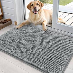 lot 14210 image: OLANLY Dog Door Mat for Muddy Paws 36x24, Absorbs Moisture and Dirt, Absorbent Non-Slip Washable Doormat, Quick Dry Chenille Mud Mat for Dogs, Entry Indoor Entryway Carpet for Inside Floor, Grey