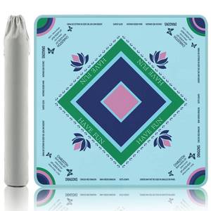 lot 14215 image: Gedgan Turquoise Mahjong Mat with Lotus & Butterfly Artwork - 32.4x32.4 Inch Hand-Painted Style Rubber Mat, Zen Decor Waterproof Surface, Anti-Slip Foldable Design for Asian-Themed Game Nights