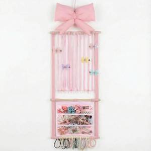 lot 14220 image: Suncalla Pink Hair Bows Holder Headband Organizer for Girls Long Baby Hair Clips Accessories Display Storage Hanging Wall Decor with Hooks Gift for Christmas Nursery Toddler Girls Room