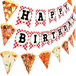lot 14229 image: Containlol 3 Pieces Pizza Party Decorations Pizza Banner Garland Supplies Happy Birthday Pennant Banner for Birthday Party Pre Assembled Hanging Decoration