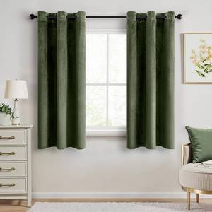 lot 14235 image: ANRODUO Olive Green Velvet Curtains 45 Inches Long Blackout Thermal Insulated Soundproof Curtain Privacy Room Darkening Curtains Grommet Window Drapes for Bedroom Living Room 42 x 45 Inch Set of 2