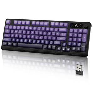 lot 14244 image: LexonElec M96 Wireless Keyboard, Low Profile Quiet Typing Membrane Gaming Keyboard with Smart Display & Knob, RGB Backlit, USB C Rechargeable, 94 Keys PBT Keycap for Windows PC,Mac,Linux-Grape Purple