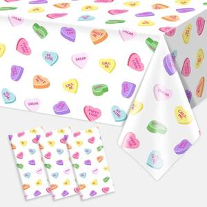 lot 14255 image: Tewess 3Pcs Valentines Day Plastic Tablecloth Conversation Hearts Rectangular Table Cloth for Valentines Day Wedding Anniversary Party Decoration 54 x 108