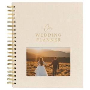 lot 14256 image: Timeless Premium Linen Wedding Planner Book and Organizer �� Wedding Planning Book, Comprehensive Keepsake & Countdown Binder, Perfect Engagement Gift for Women, Customizable Front Photo Window (Cream Speckles)