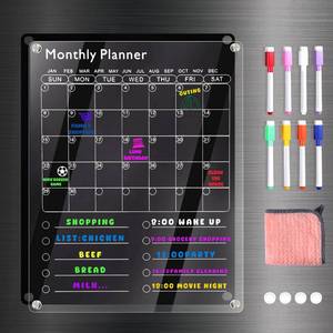 lot 14259 image: EIiovcnya Large Acrylic Magnetic Fridge Calendar, Clear Dry Erase Board Calendar for Refrigerator, 16 x 12 2-in-1 Monthly Weekly Planner for To-DoGrocery List, with 8 Color Markers and Towel, Great Gift for Home & Office