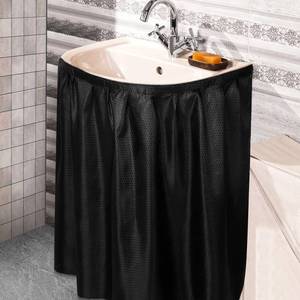 lot 14260 image: Windkream Fabric Sink Skirt Diamond Bathroom Stitch Self Stick Adhesive Waterproof Fabric Under Sink Curtain Skirt 55 x 32 Inch Adds Bathroom Storage(Black,Classic Style)