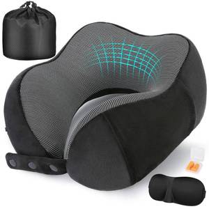 lot 14263 image: Cirorld Neck Pillow for Traveling, Travel Pillows for Airplanes,100% Pure Memory Foam Travel Neck Pillow, Adjustable Flight Pillow, Portable Plane Accessories with Eye Mask, Earplugs, Carry Bag
