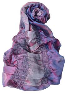 lot 14271 image: Silk Story Mu Lan Legend Handmade Infinity Scarf Organza Shawl Turban Wrap Hijab Bun (Red Blue Tones)
