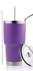 lot 14274 image: D�S 30oz Purple Tumbler Stainless Steel Double Wall Vacuum Insulated Mug with Straw and Lid, Cleaning Brush for Cold and Hot Beverages (30oz Purple)��