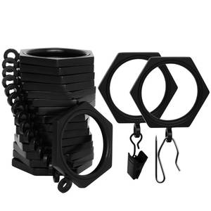 lot 14292 image: BlastHome� Luxury Curtain Rings - Premium Metal with Quiet, Smooth, Removable Nylon Inserts - Pinhooks and Clips Included - 1 12 Inside Diameter - 18 Rings for Two Standard Curtains - Tuxedo Black