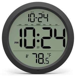 lot 14299 image: Digital Wall Clock with Date, Indoor Temperature, Auto-DST, Battery-Operated Digital Clock, 8 Inch Small Decorative Wall Clock for Bedroom, Living Room, Home, Kitchen, Office, Modern, Electric, Simple