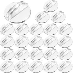 lot 14303 image: Yinkin 25 Pcs Clear Mini Card Stands Plastic Place Card Holders Paper Miniature Bases Paper Board Clips for Game Table Numbers Business Price Tags Menus Labels Party, 1 Inch in Diameter