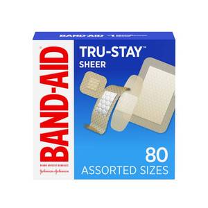 lot 14317 image: Band-Aid Brand Tru-Stay Sheer Strips Adhesive Sterile Bandages for First Aid & Wound Protection, Individually Wrapped Wound Care Bandages for Minor Cuts & Scrapes, Assorted Sizes, 80 ct
