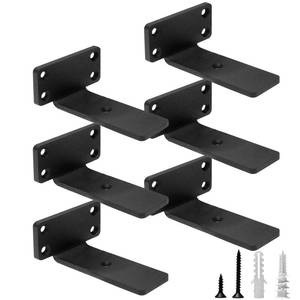 lot 14318 image: HITOMEN Heavy Duty Floating Shelf Brackets, 4-Inch (15 Thick) Hidden Shelves Hardware, Iron L Brackets, Rustic Industrial Black Metal Wall Shelving Supports, 6 Pack