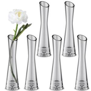 lot 17313 image: Lallisa 6 Pcs Glass Bud Vases for Centerpieces Maria Modern Clear Small Skinny Decorative Single Flower Bud Vase for Wedding Party Event Home Office Decoration(7.87 Inch,Grey)