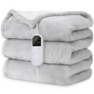 lot 17317 image: Electric Heated Blanket Twin 62 x 84, Soft Plush Flannel & Sherpa Electric Blanket with 8 Heat Settings, 1-12H Auto-Off, Fast & Even Heating, Machine Washable, Ideal for Home & Office, Light Gray