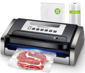 lot 17319 image: Bonsenkitchen Vacuum Sealer Machine, Globefish Technology for Perfect Vacuum Sealing, Powerful Low-Noise Food Vacuum Sealer with Easy Handle Design, Built-in Cutter & Bag Storage, 1 Bag Roll & 10 Bags