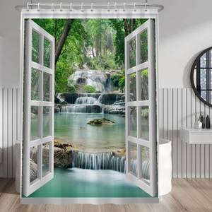 lot 18101 image: Baocicco Nature Landscape Shower Curtain Summer Forest River Jungle Waterfall Lake Window Scenery Shower Curtains Decorative for Bathroom Waterproof Fabric Shower Curtain with Hooks 72x96 Inches
