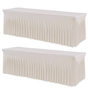 lot 18105 image: 2 Pack Spandex Ivory Table Clothes for 8 Foot Rectangle Tables, Stretch Table Cloth 8ft Fitted Table Cover Desk Skirt for Parties Weddings Birthday Banquet Baby Shower