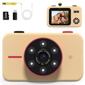 lot 18108 image: Toddler Dightal Camera for Girls,Kids Camera Toy for 3-8 Year Old,Children Selfie Video Camcorder with 1080p Dual Lens,Christmas Birthday Gifts for Boys Girl Age 3-8 with 32g Tf Card-Apricot